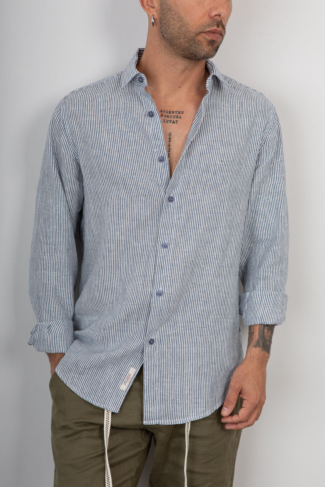 Camicia lino a righe GIANNI LUPO - GL7828S BLUE