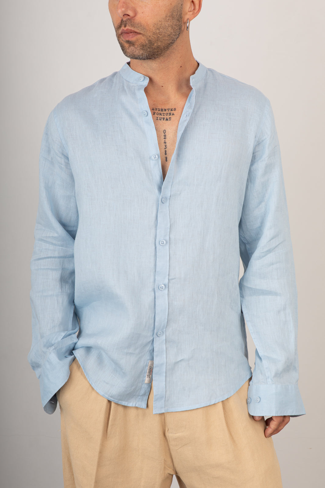 Camicia coreana in lino GIANNI LUPO - GL7620S SKY