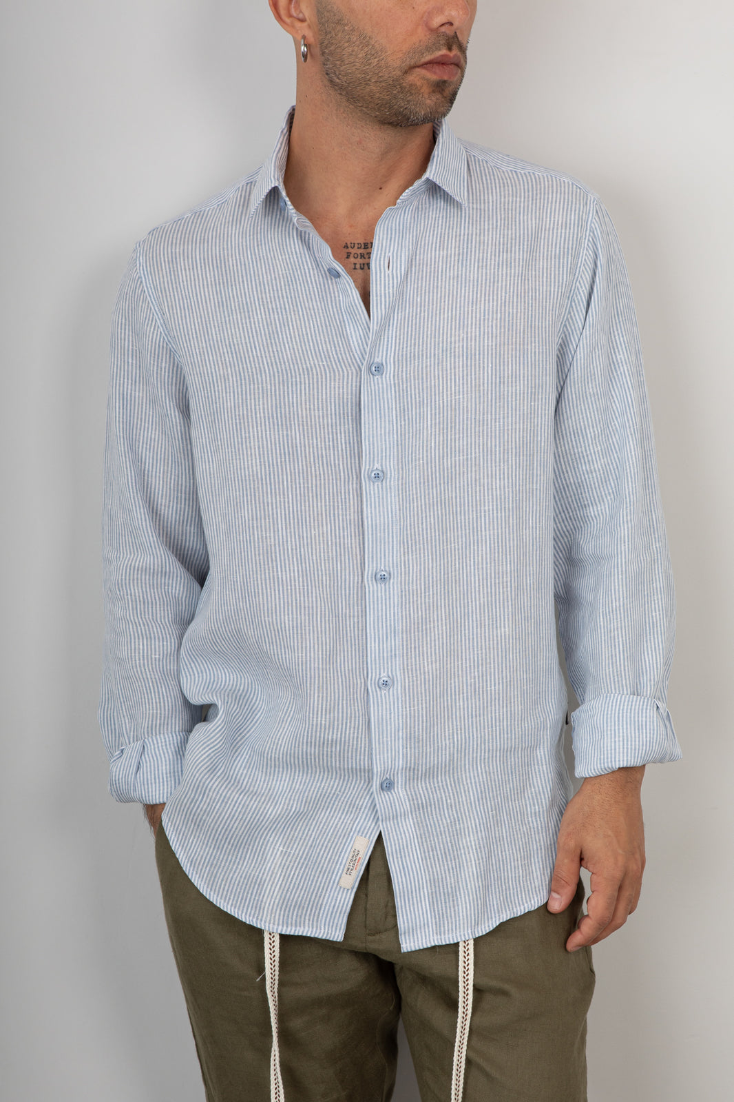 Camicia lino a righe GIANNI LUPO - GL7828S SKY