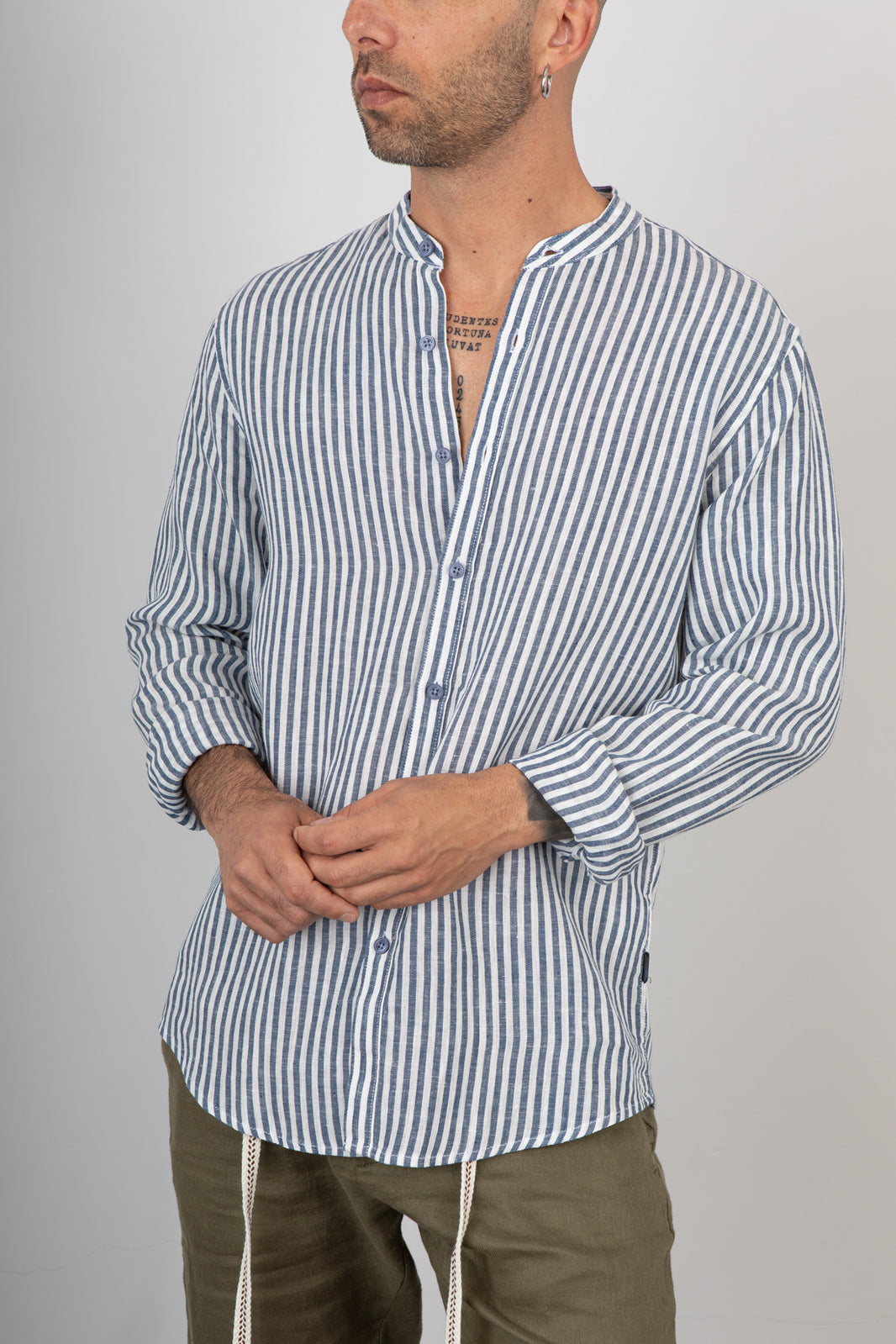 Camicia in lino coreana GIANNI LUPO - GL7782S BLUE