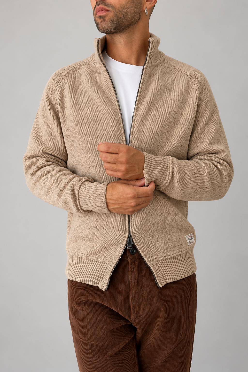 Full zipped cardigan GIANNI LUPO - GL35633 BEIGE