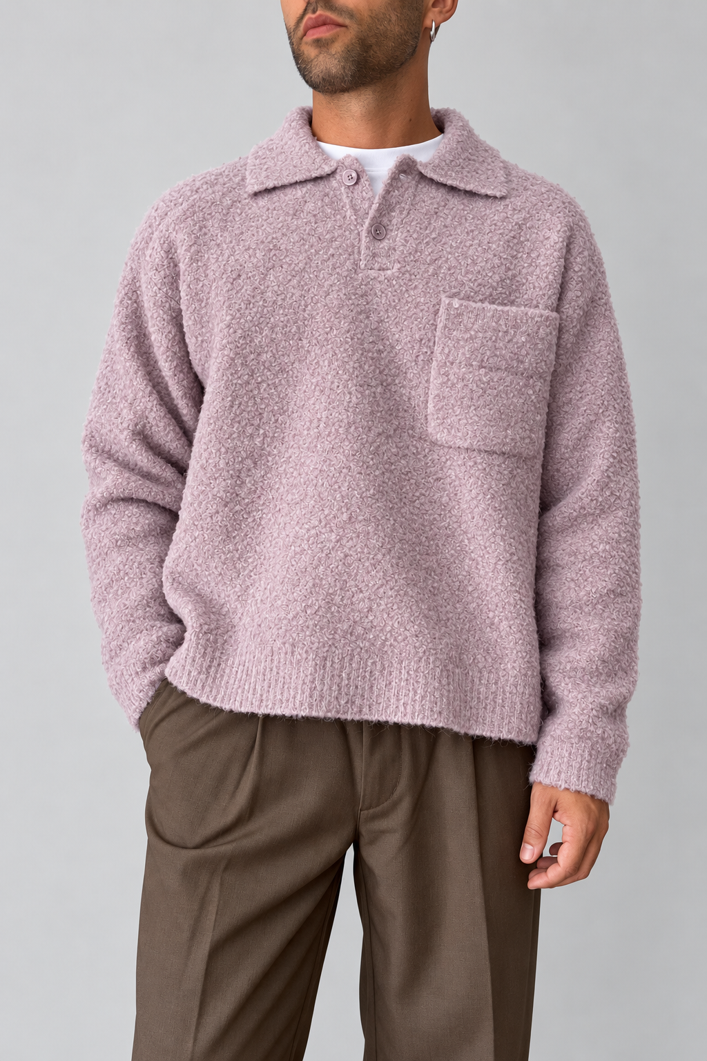 Polo bouclé WOODBIRD - 2536-804 DUSTY VIOLET