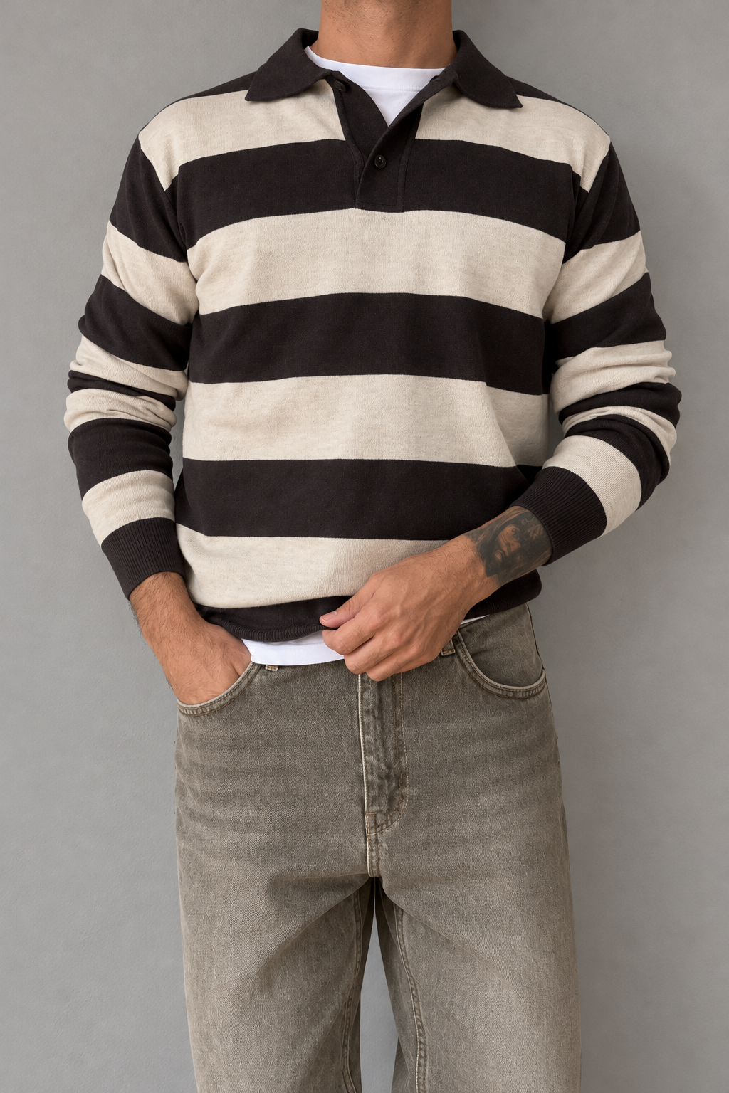 Polo rigata HAMAKI-OH - 3260H MORO BEIGE