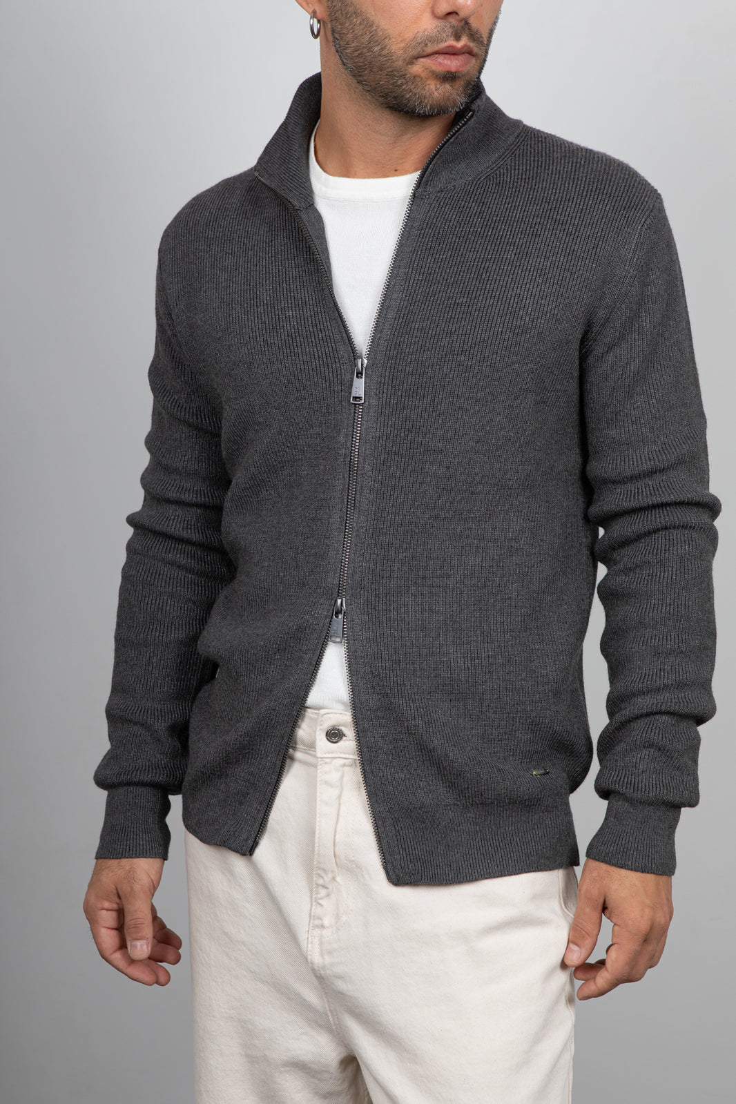 Maglione full zip GIANNI LUPO - DARK GREY GL35152GZ