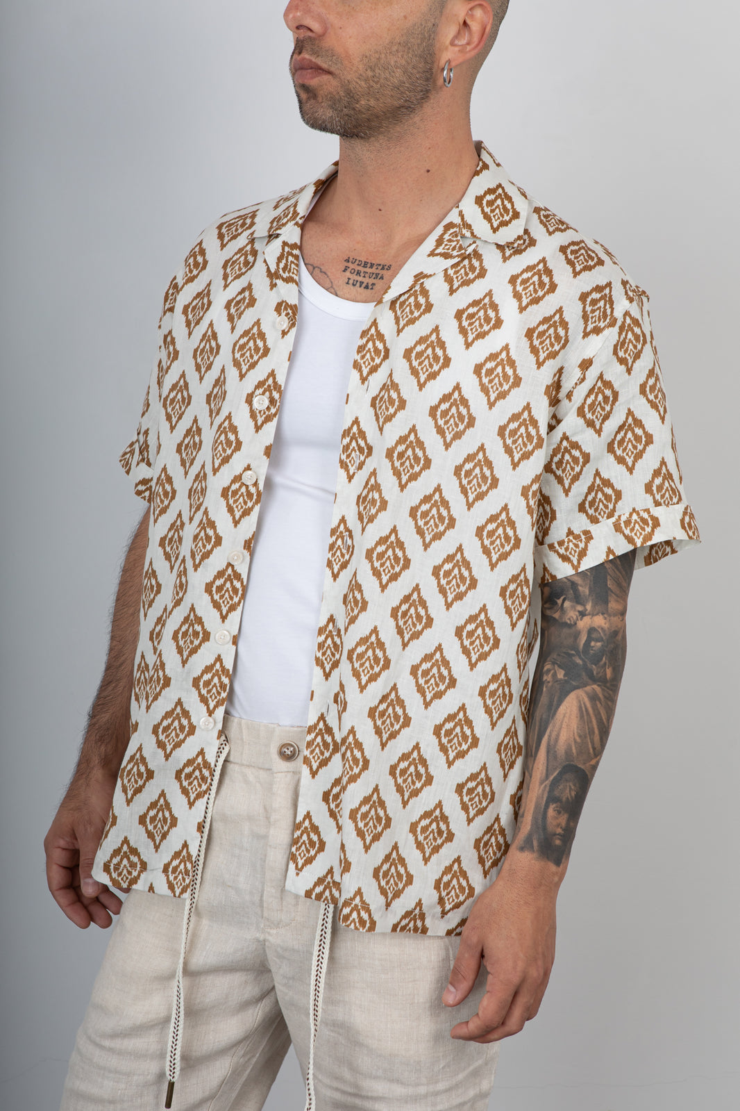 Camicia bowling in lino GIANNI LUPO - GL7839S AVORIO