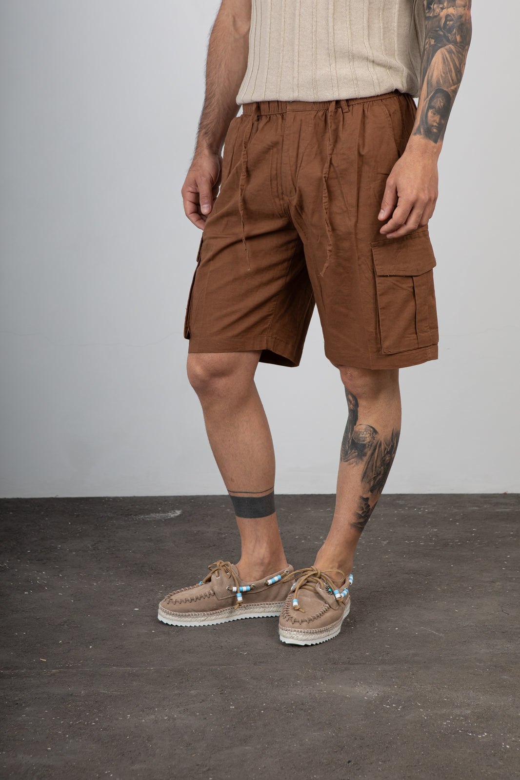 Short cargo in lino TELAMIRA - DTB06045 MARRONE