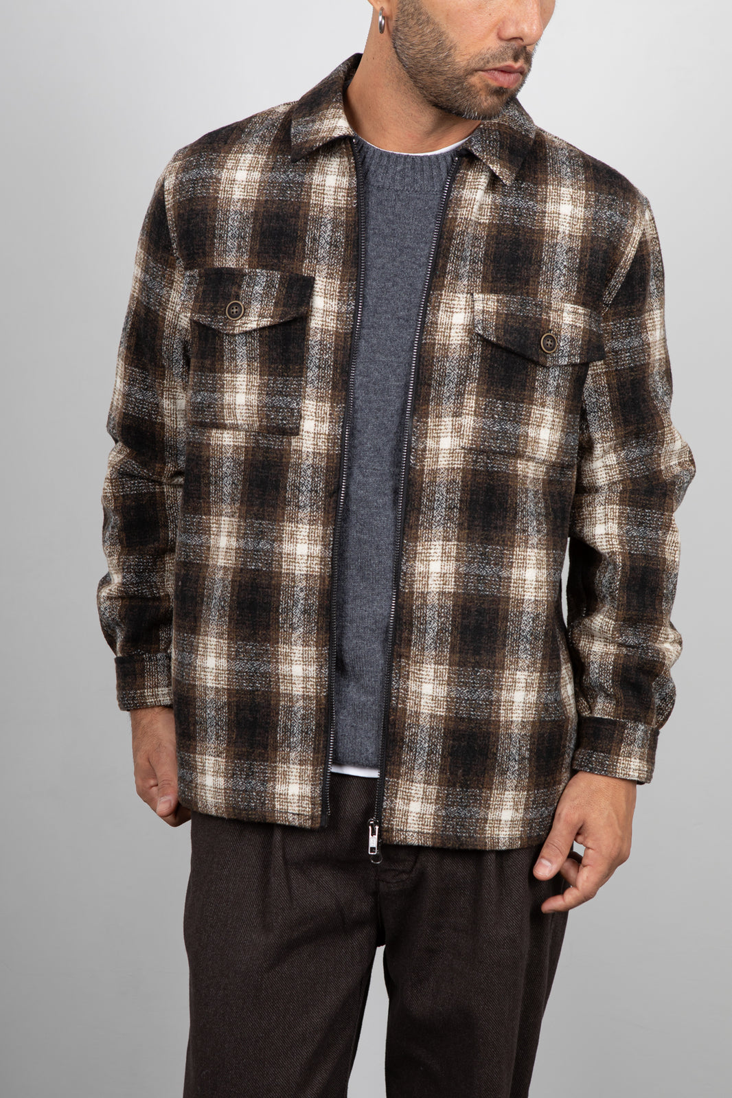Giacca camicia a quadri ANERKJENDT - MARRONE 902012