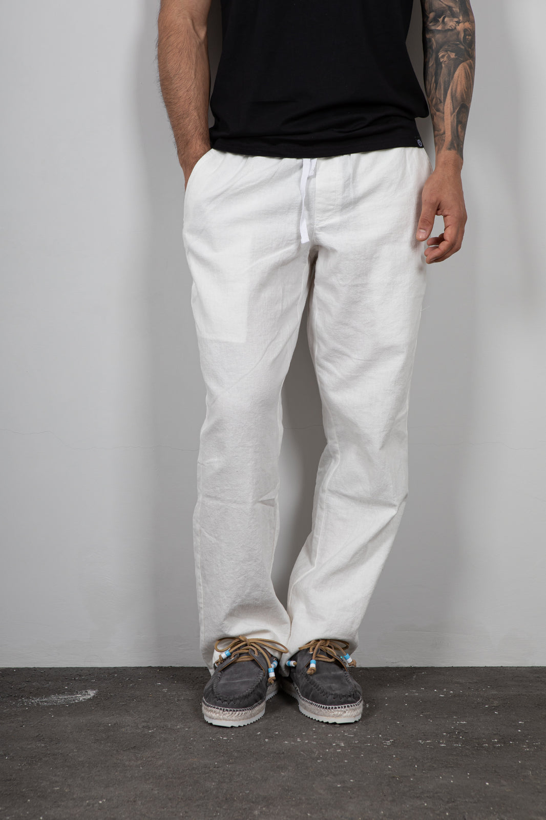 Pantaloni in lino WOODBIRD - 2416-202 OFF WHITE