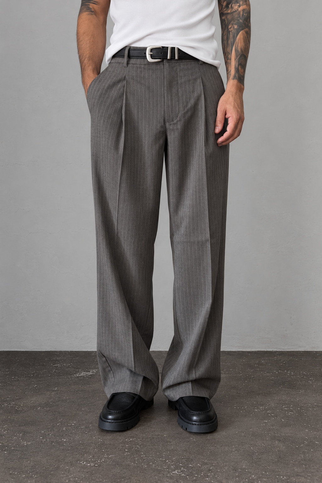 Pantalone palazzo gessato WOODBIRD - 2636-202 DARK GREY