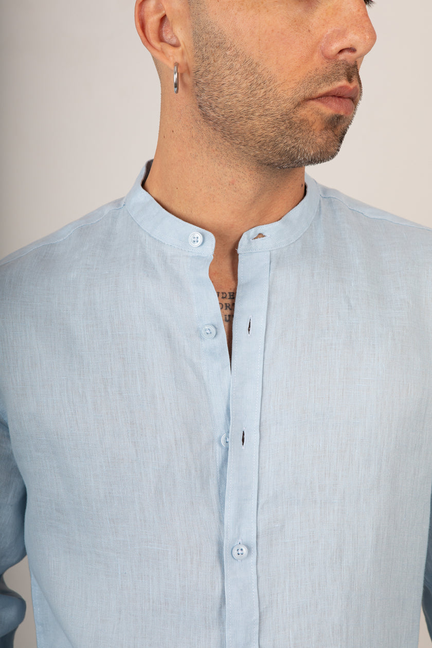 Camicia coreana in lino GIANNI LUPO - GL7620S SKY