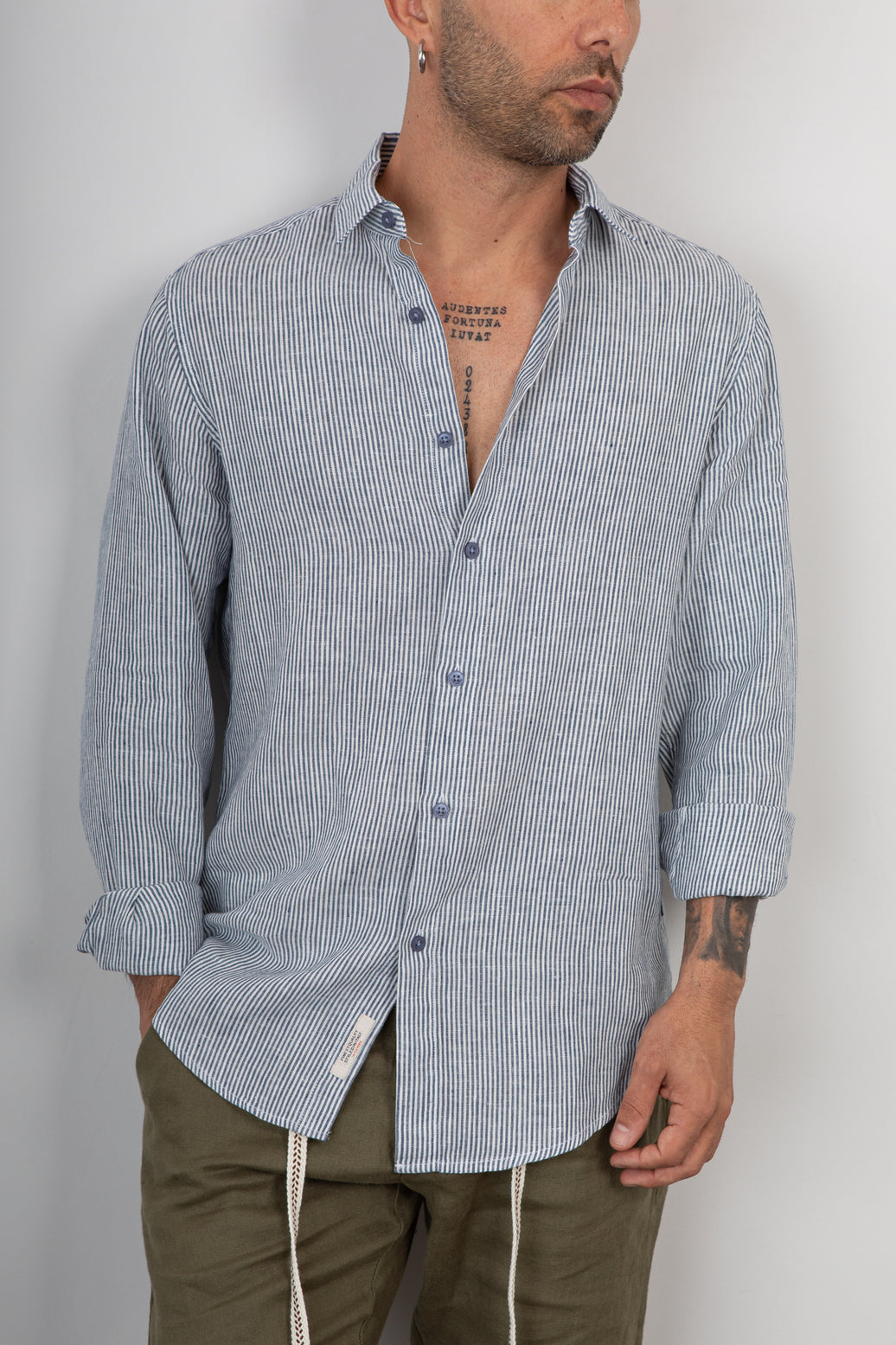 Camicia lino a righe GIANNI LUPO - GL7828S BLUE