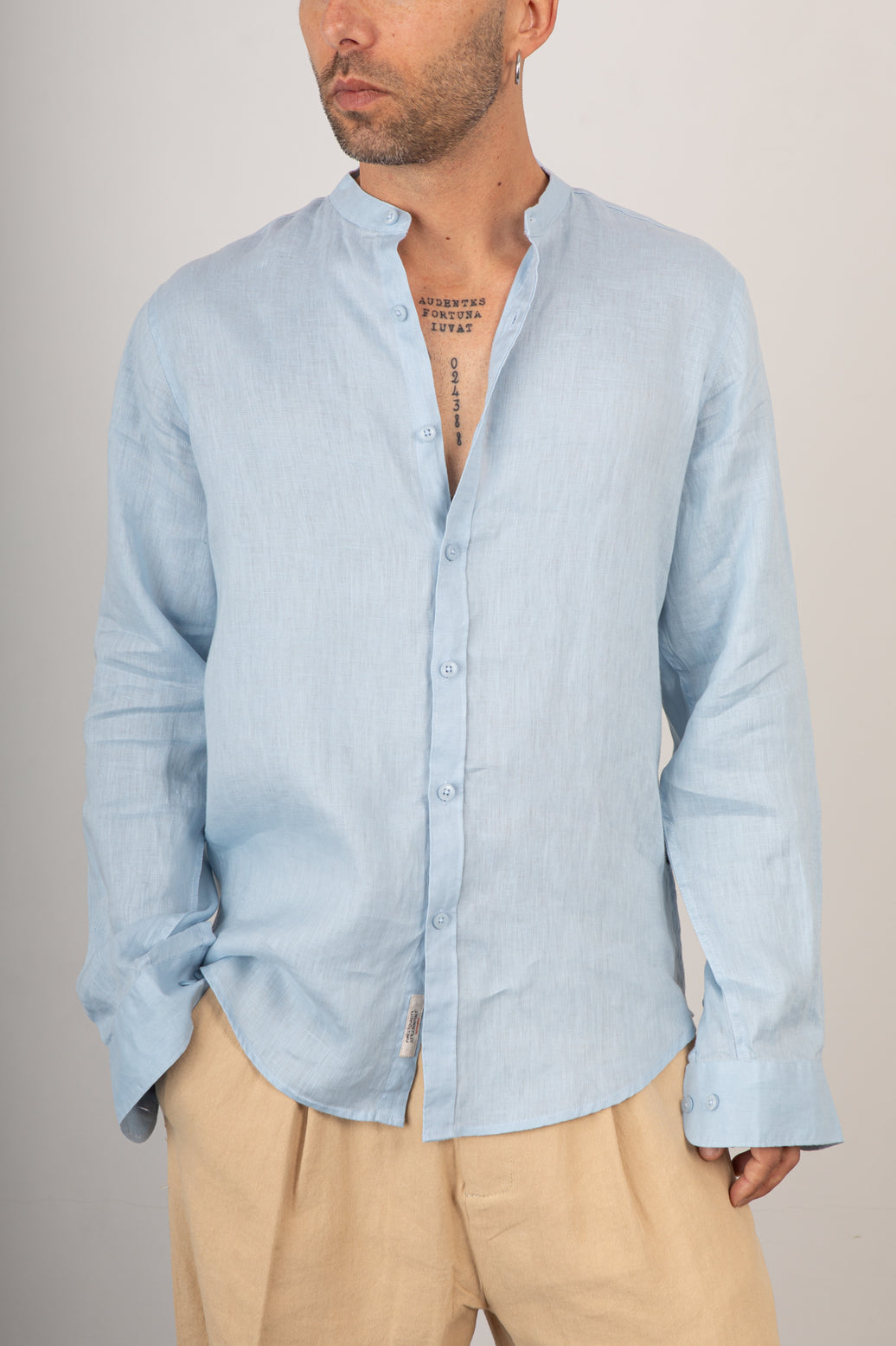 Camicia coreana in lino GIANNI LUPO - GL7620S SKY
