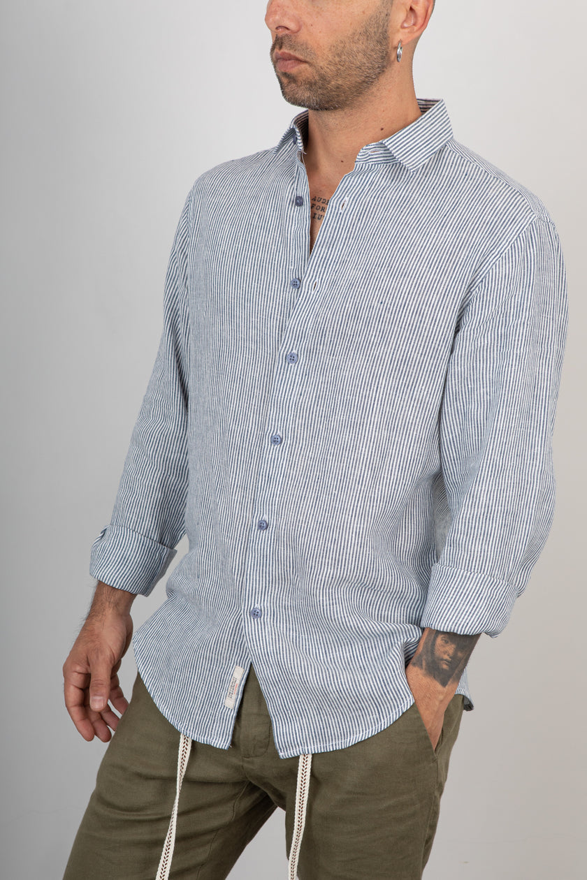 Camicia lino a righe GIANNI LUPO - GL7828S BLUE