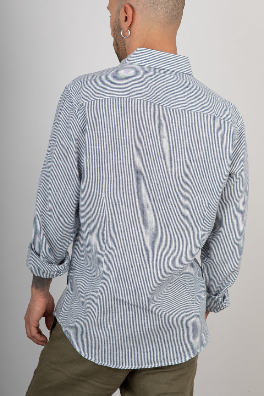 Camicia lino a righe GIANNI LUPO - GL7828S BLUE