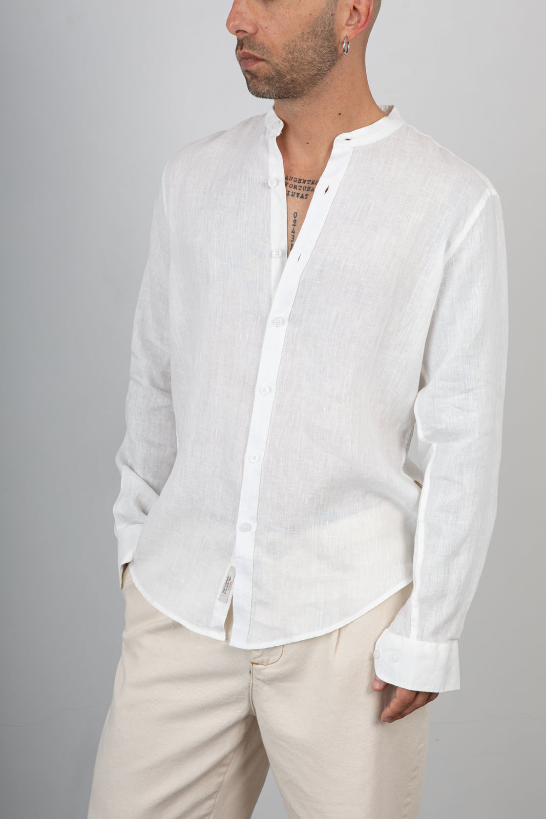 GIANNI LUPO Linen Mandarin Collar Shirt - GL7620S WHITE