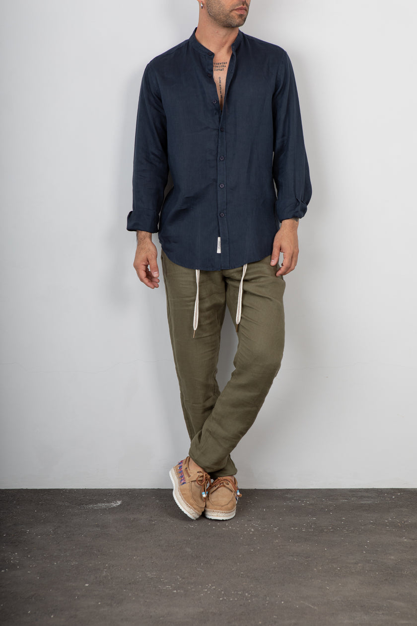 Camicia coreana in lino GIANNI LUPO - GL7620S NAVY