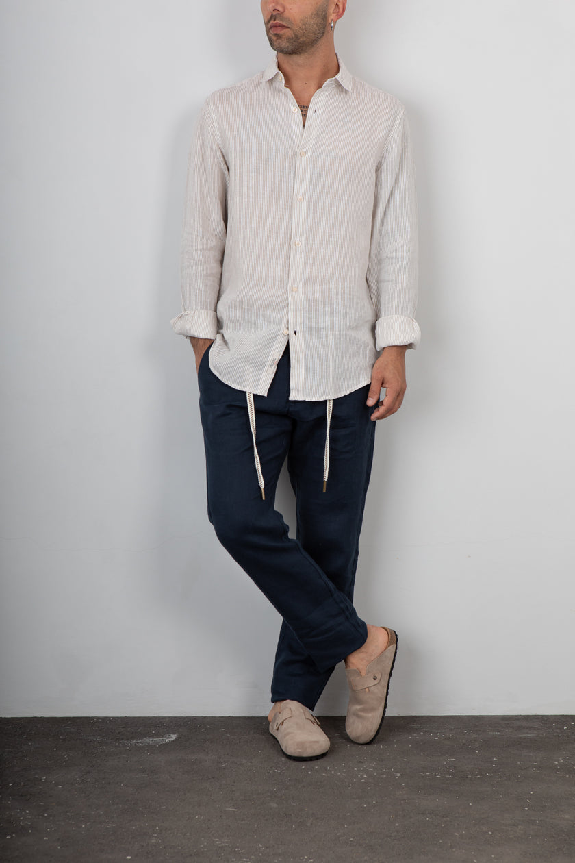 Camicia lino a righe GIANNI LUPO - GL7828S BEIGE