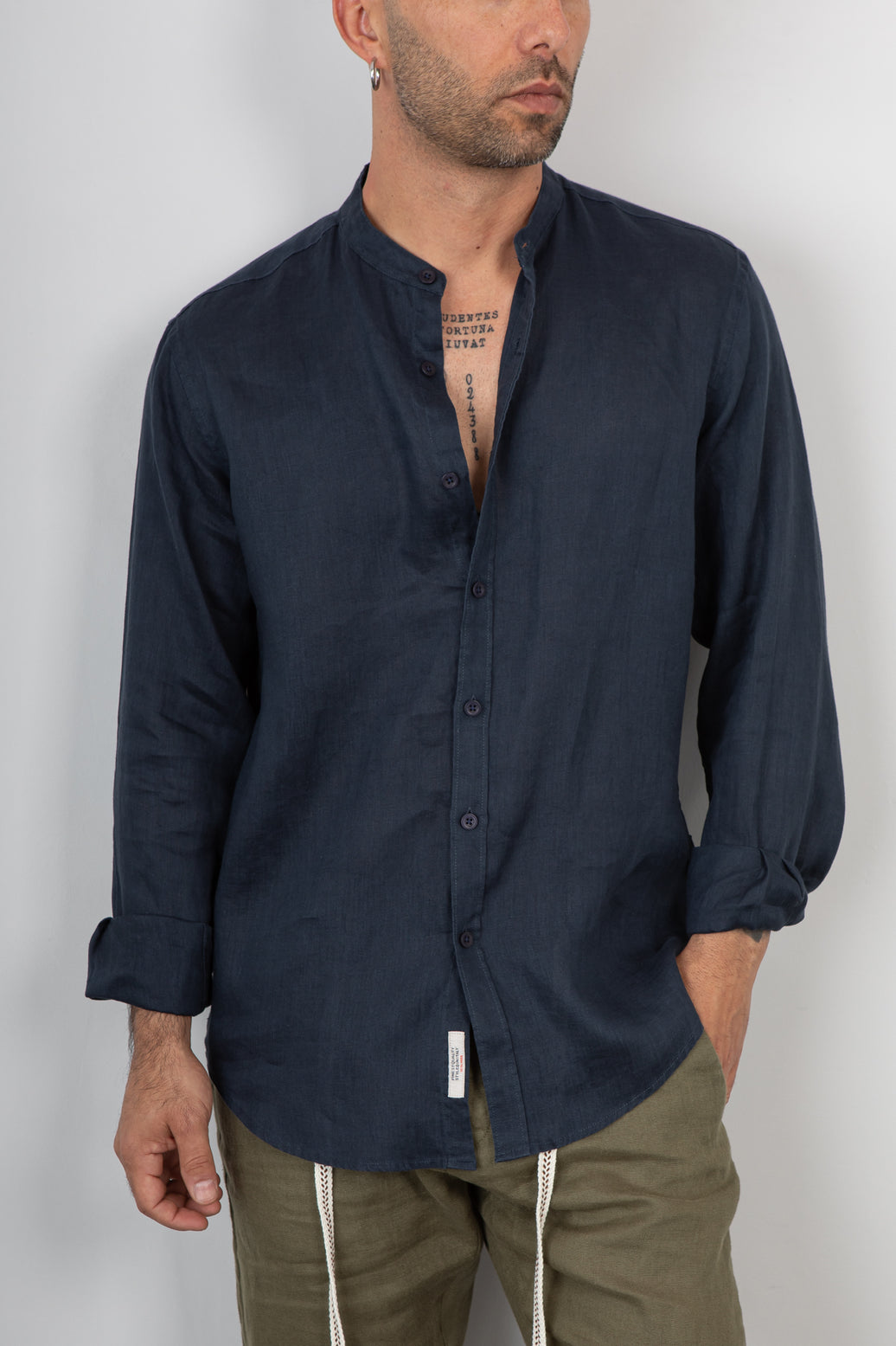 Camicia coreana in lino GIANNI LUPO - GL7620S NAVY