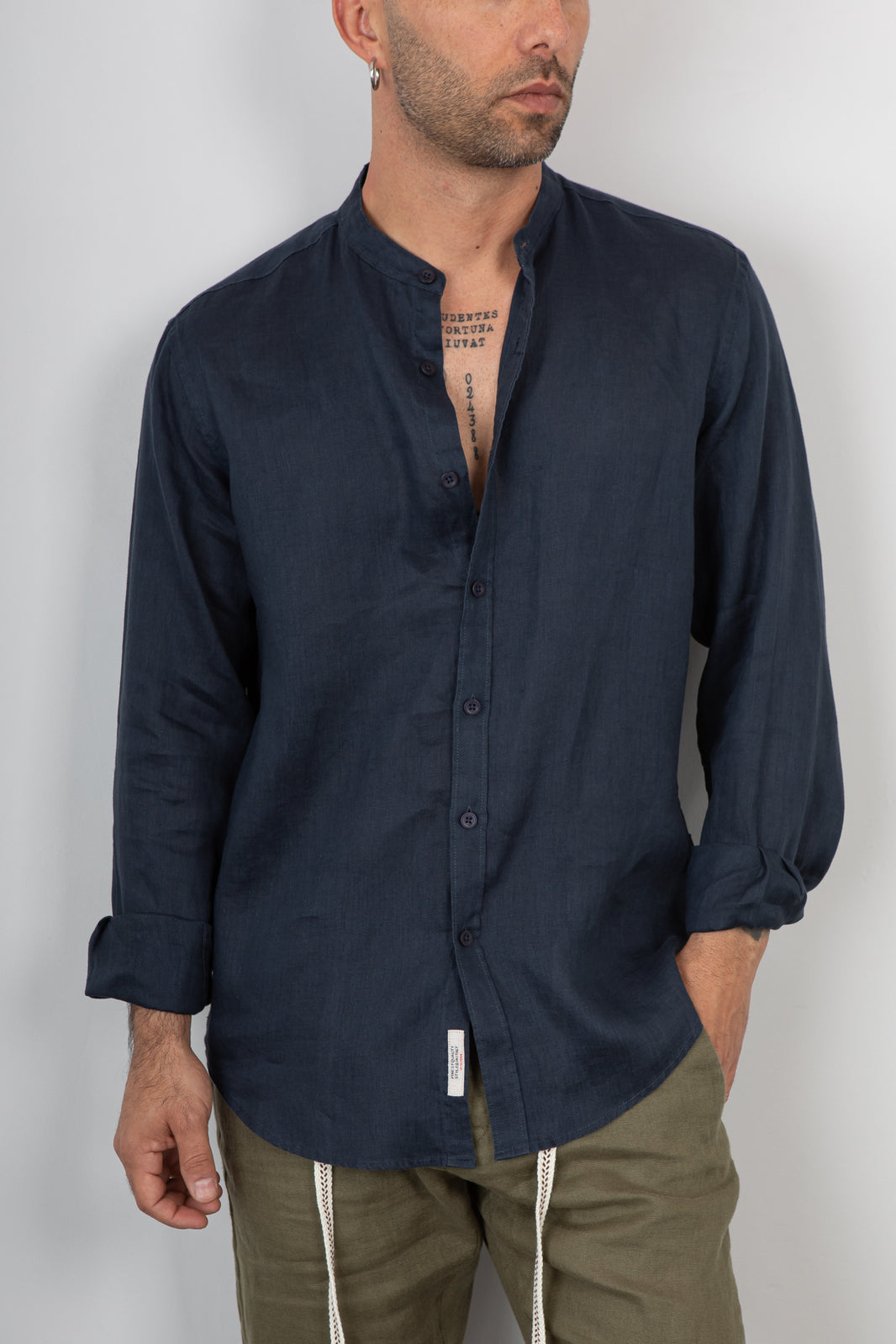 Camicia coreana in lino GIANNI LUPO - GL7620S NAVY