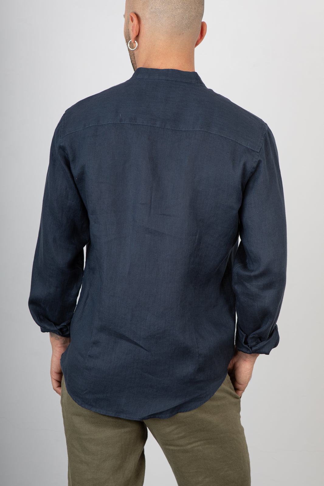 GIANNI LUPO Linen Mandarin Collar Shirt - GL7620S NAVY