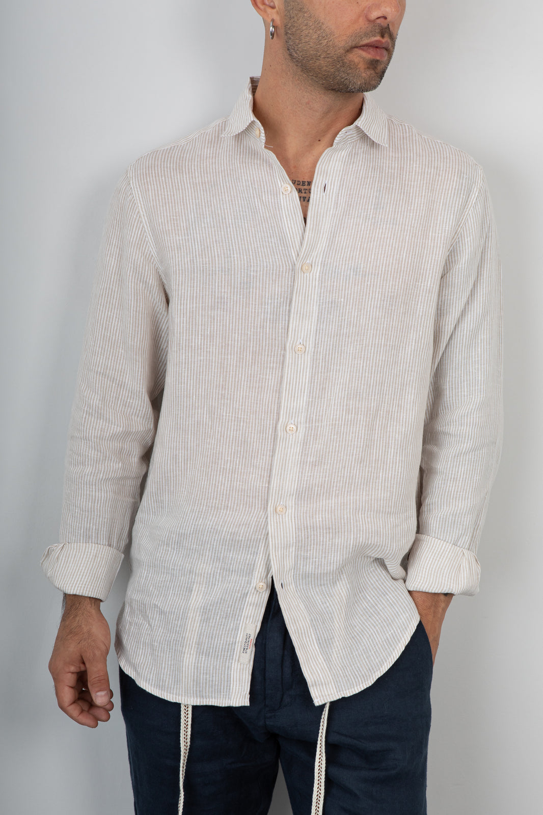 Camicia lino a righe GIANNI LUPO - GL7828S BEIGE