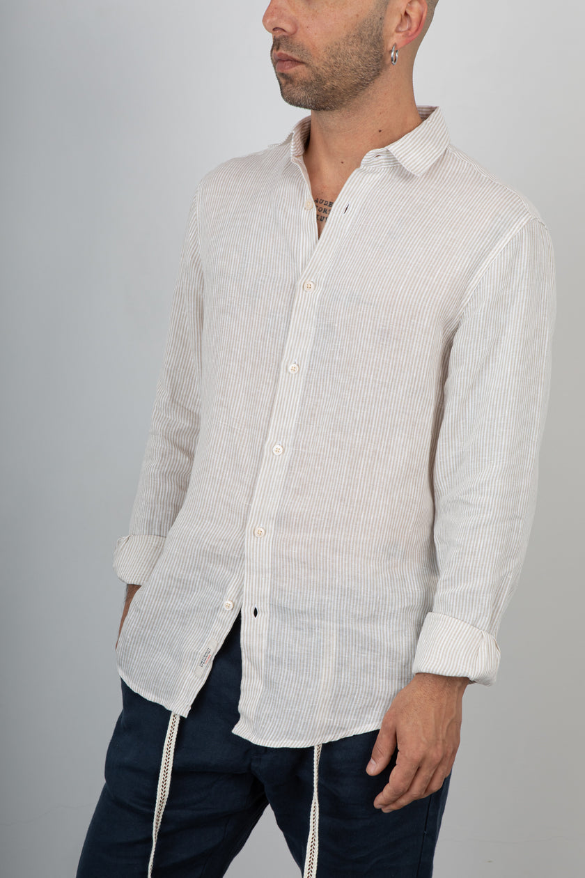 Camicia lino a righe GIANNI LUPO - GL7828S BEIGE