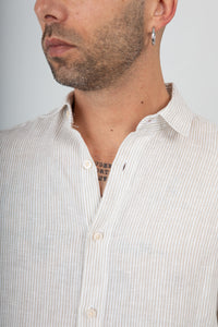 Camicia lino a righe GIANNI LUPO - GL7828S BEIGE