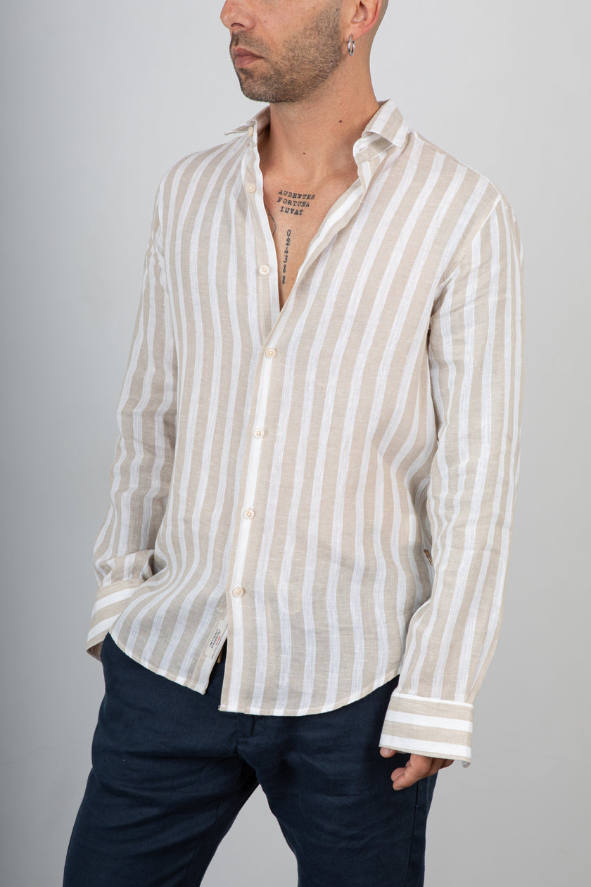 Camicia a righe GIANNI LUPO - GL7781S BEIGE