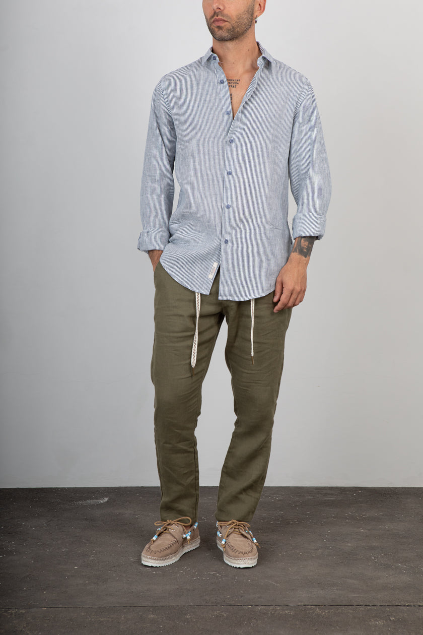 Camicia lino a righe GIANNI LUPO - GL7828S BLUE