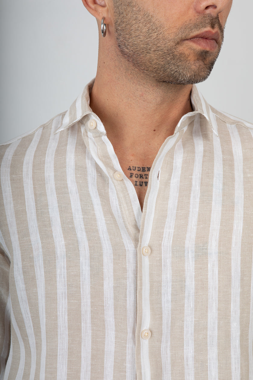 Camicia a righe GIANNI LUPO - GL7781S BEIGE