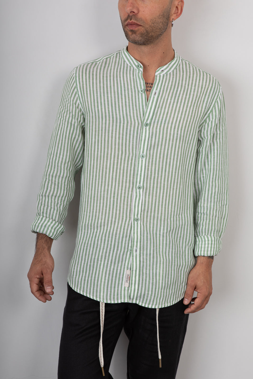Camicia in lino coreana GIANNI LUPO - GL7782S GREEN