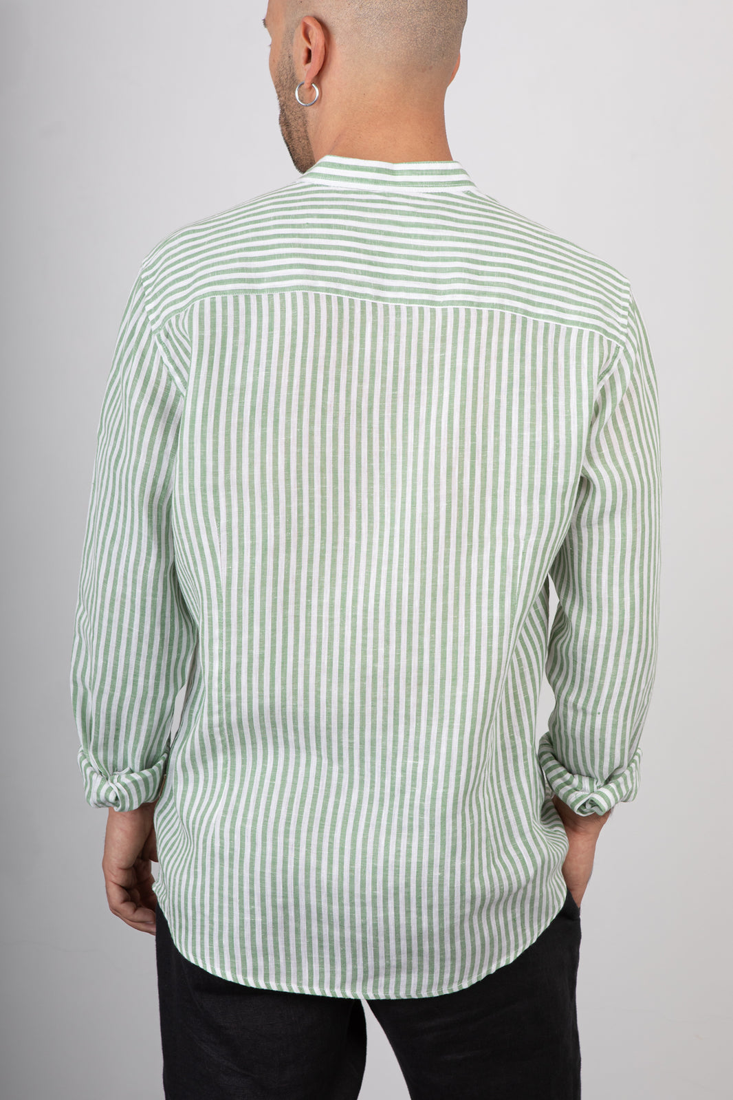 GIANNI LUPO Mandarin collar linen shirt - GL7782S GREEN