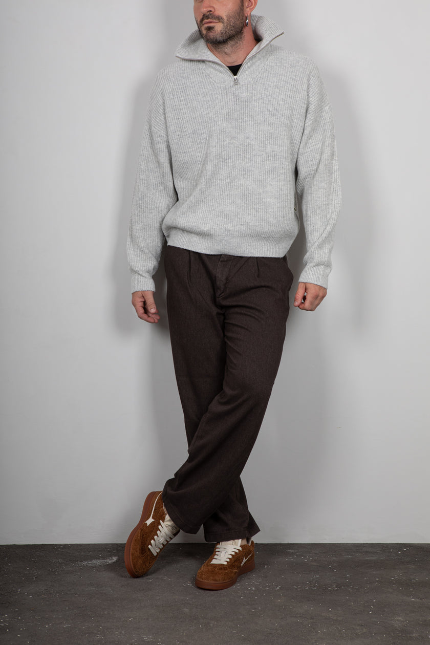 Maglione Cropped Half Zip WOODBIRD-GRIGIO MELANGE 2536-805