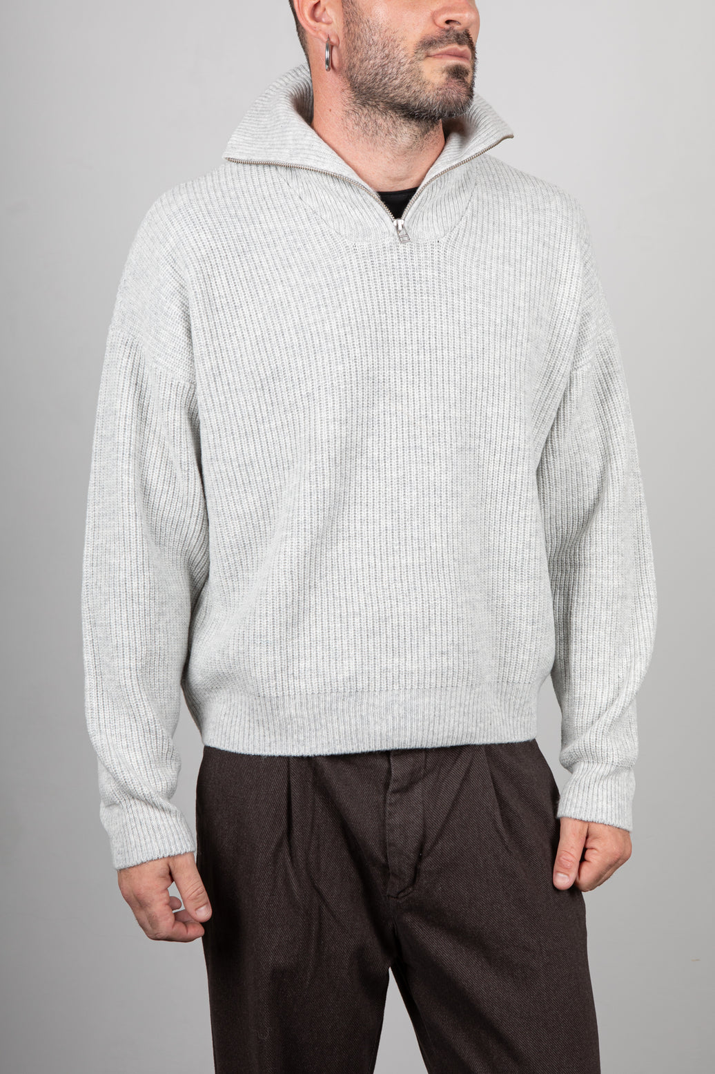 Maglione Cropped Half Zip WOODBIRD-GRIGIO MELANGE 2536-805