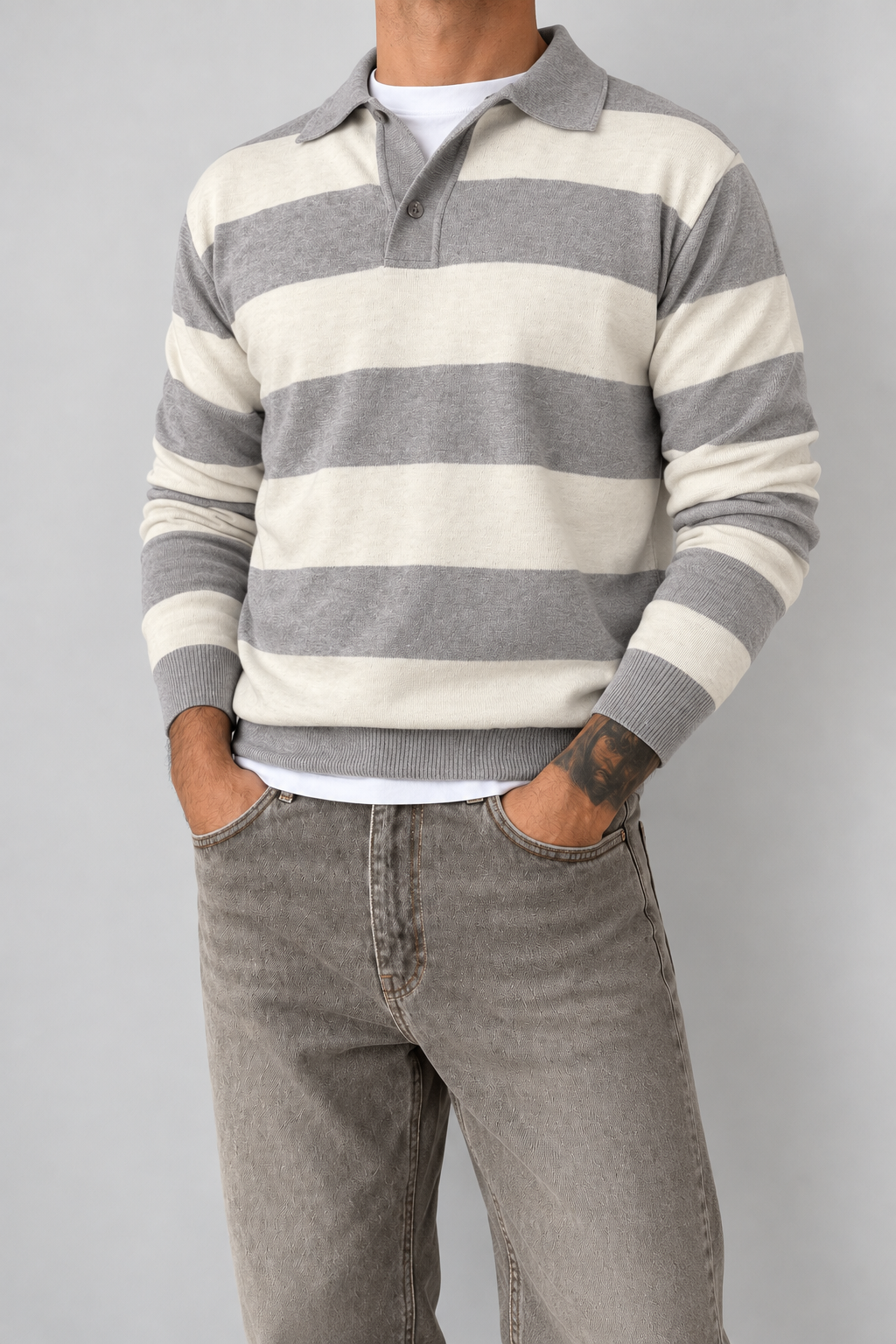 Polo rigata HAMAKI-OH - 3260H PANNA GRIGIO