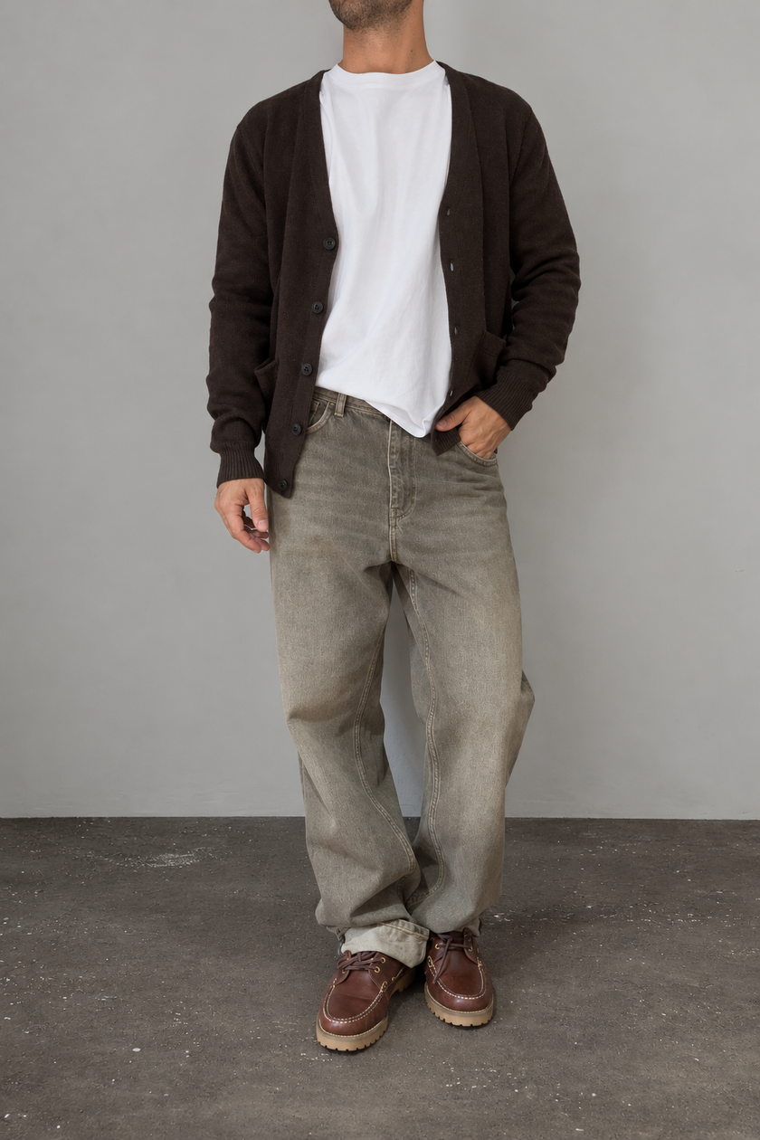 Cardigan punto tessuto HAMAKI-OH - 3251H TESTA DI MORO