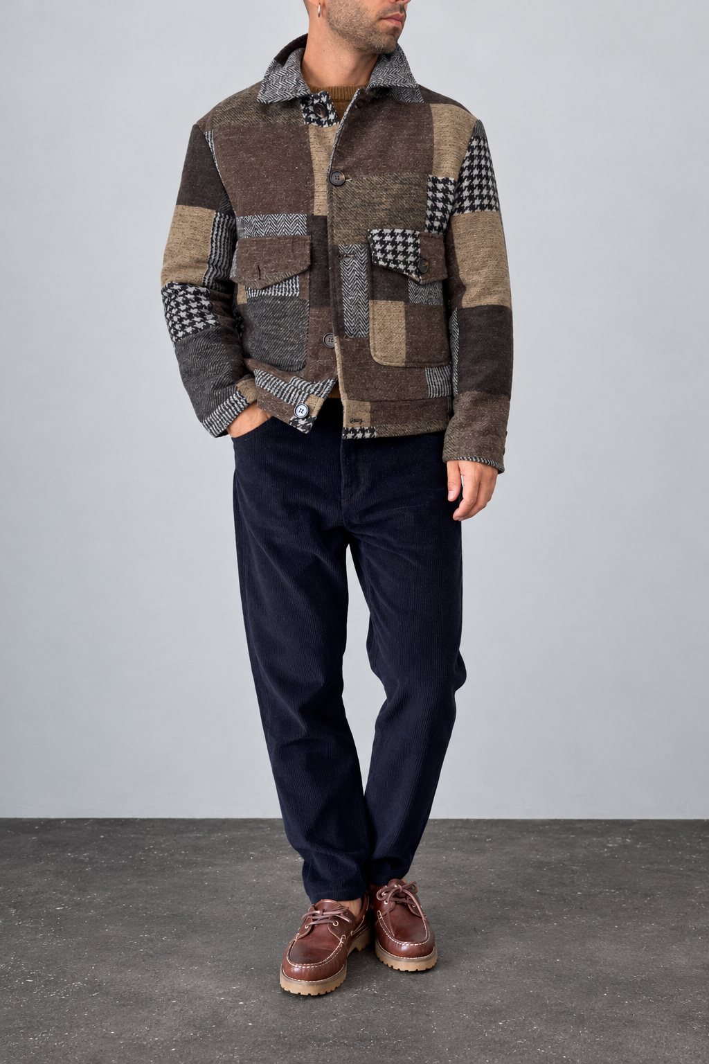 Giacca camicia patch TELAMIRA - GTG05104 MARRONE