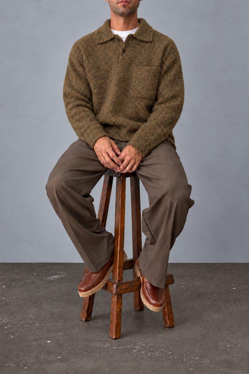 Polo bouclé WOODBIRD - 2536-804 DARK OLIVE