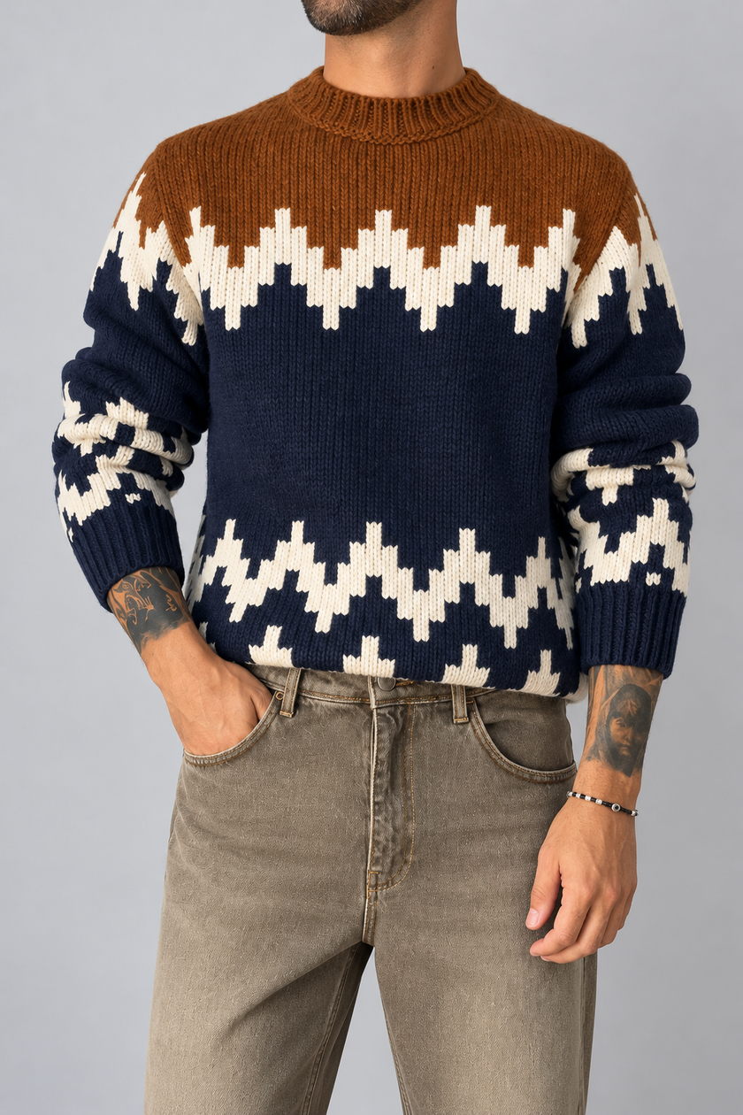 Maglione jacquard GIANNI LUPO - BW1039 NAVY