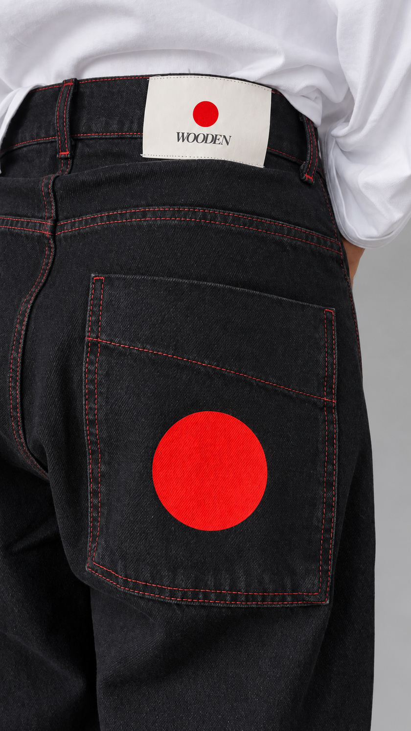 Jeans WOODEN - JAPAN RAW BLACK RED