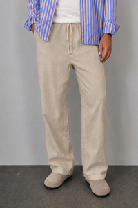Pantaloni in lino WOODBIRD - 2416-202 OFF SAND