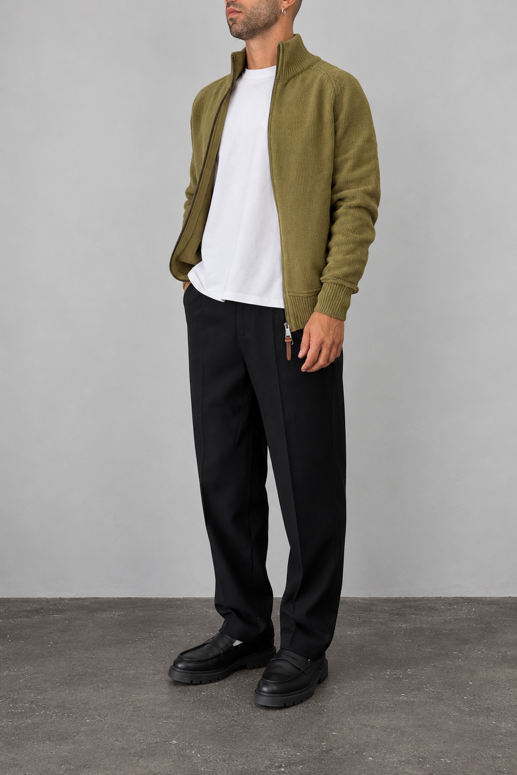 Full zipped cardigan GIANNI LUPO - GL35633 OLIVE