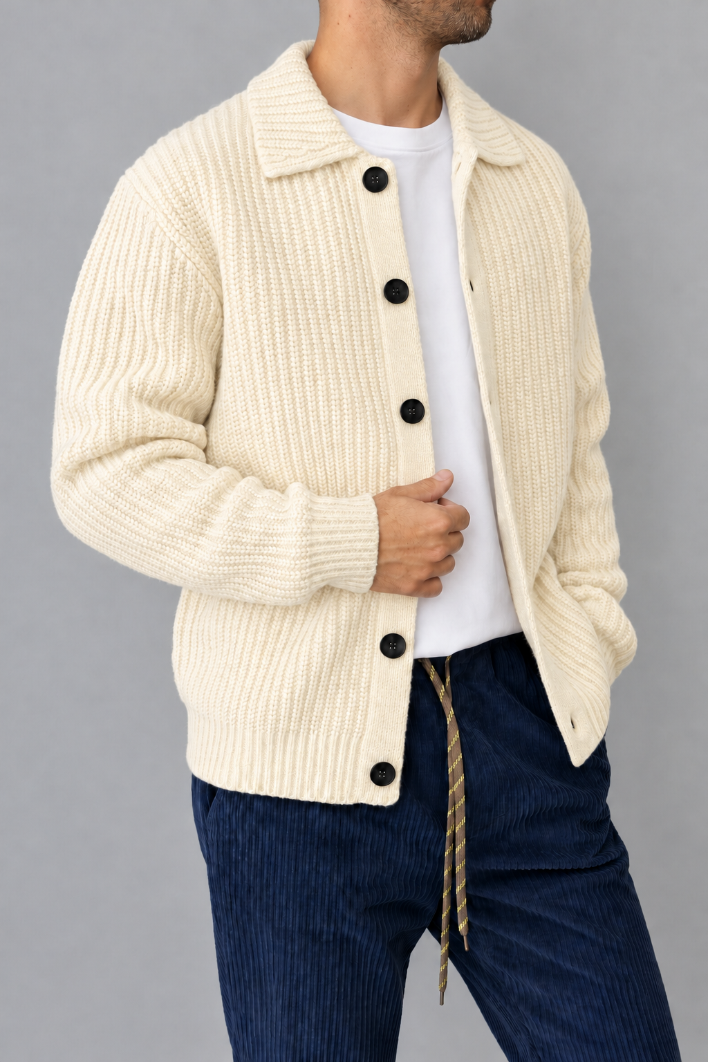 Cardigan costa inglese HAMAKI-OH - 3227H BIANCO