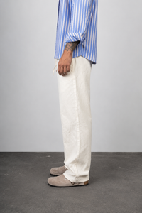 Pantaloni in lino WOODBIRD - 2416-202 OFF WHITE
