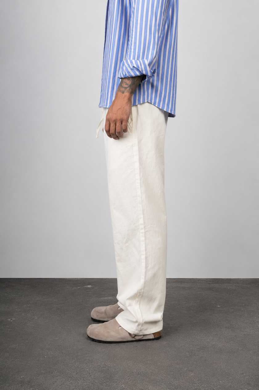 Pantaloni in lino WOODBIRD - 2416-202 OFF WHITE