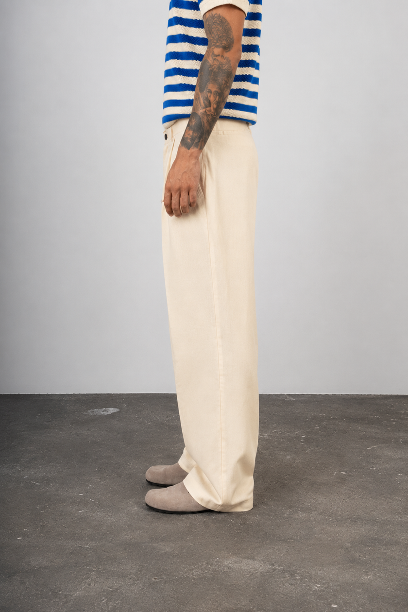 Pantalone palazzo misto lino TELAMIRA - CTP06078 BURRO