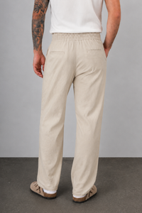 Pantaloni in lino WOODBIRD - 2416-202 OFF SAND