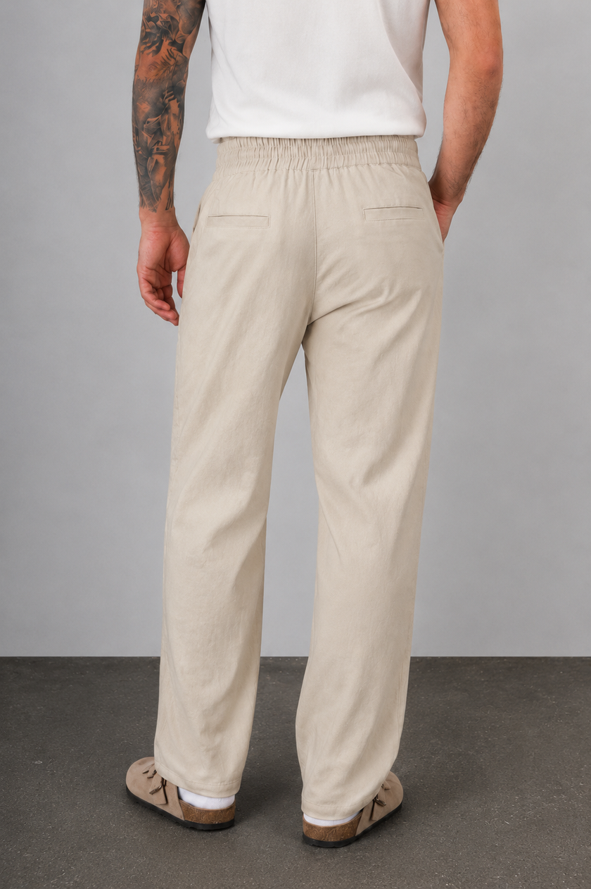 Pantaloni in lino WOODBIRD - 2416-202 OFF SAND