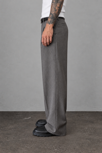Pantalone palazzo gessato WOODBIRD - 2636-202 DARK GREY