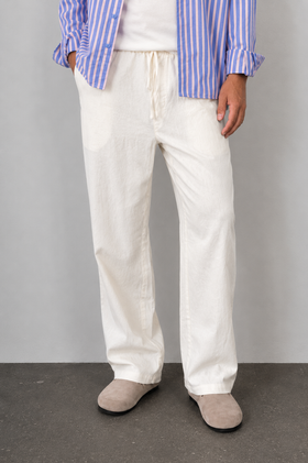Pantaloni in lino WOODBIRD - 2416-202 OFF WHITE
